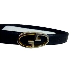 Vintage Gucci GG Logo Buckle Leather Women Black Belt 70 28 Made n Italy 1" wide